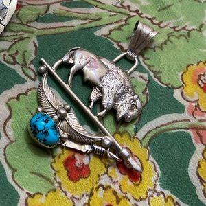 Native American Turquoise Buffalo Pendant